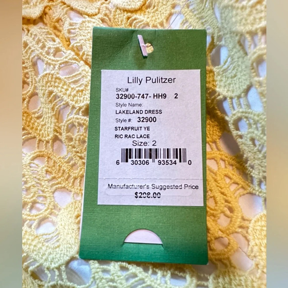 NWT Lilly Pulitzer Lakeland Ric Rac Lace Strapless Dress Starfruit Yellow Size 2 - Picture 11 of 13